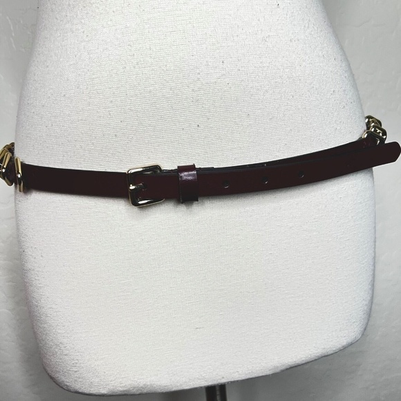 Rebecca Minkoff Metal Triangle Leather Belt Red Maroon Tawny Port M - Picture 1 of 10